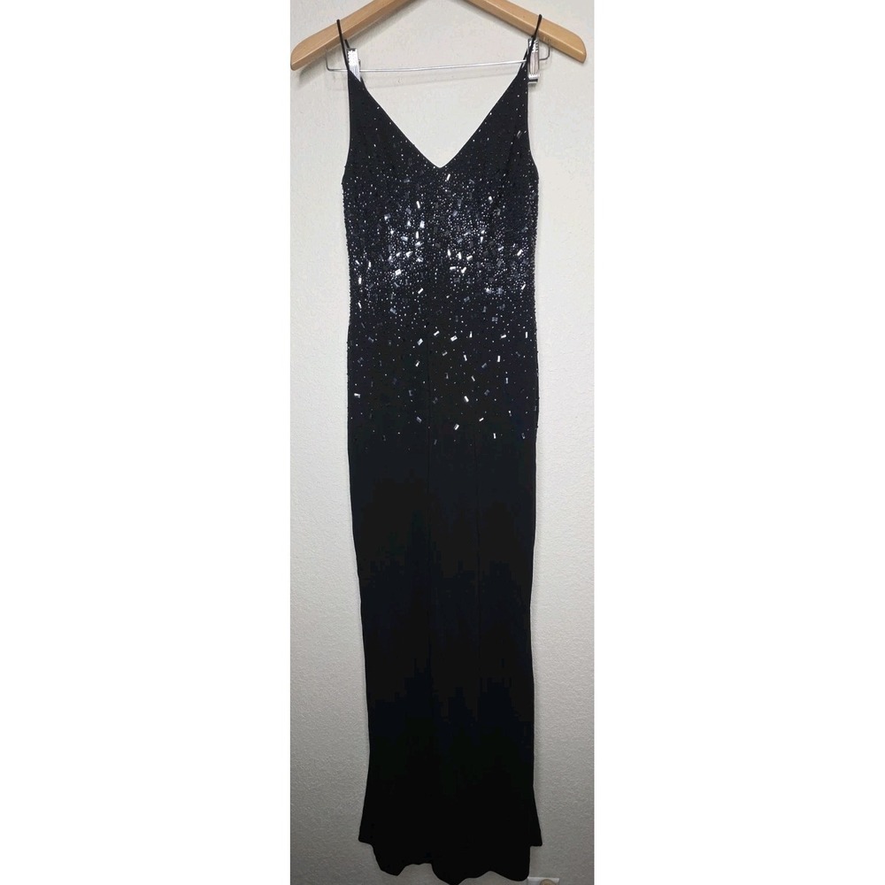 Vintage Basix II Black Beaded Evening Gown Dress Rayon Formal Woman 4 Elegant